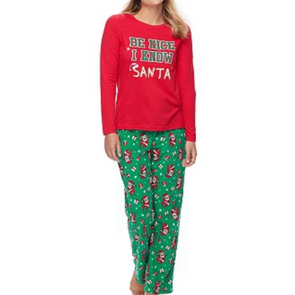 Women Microfleece Pajamas Jammies / I know Santa/extra large